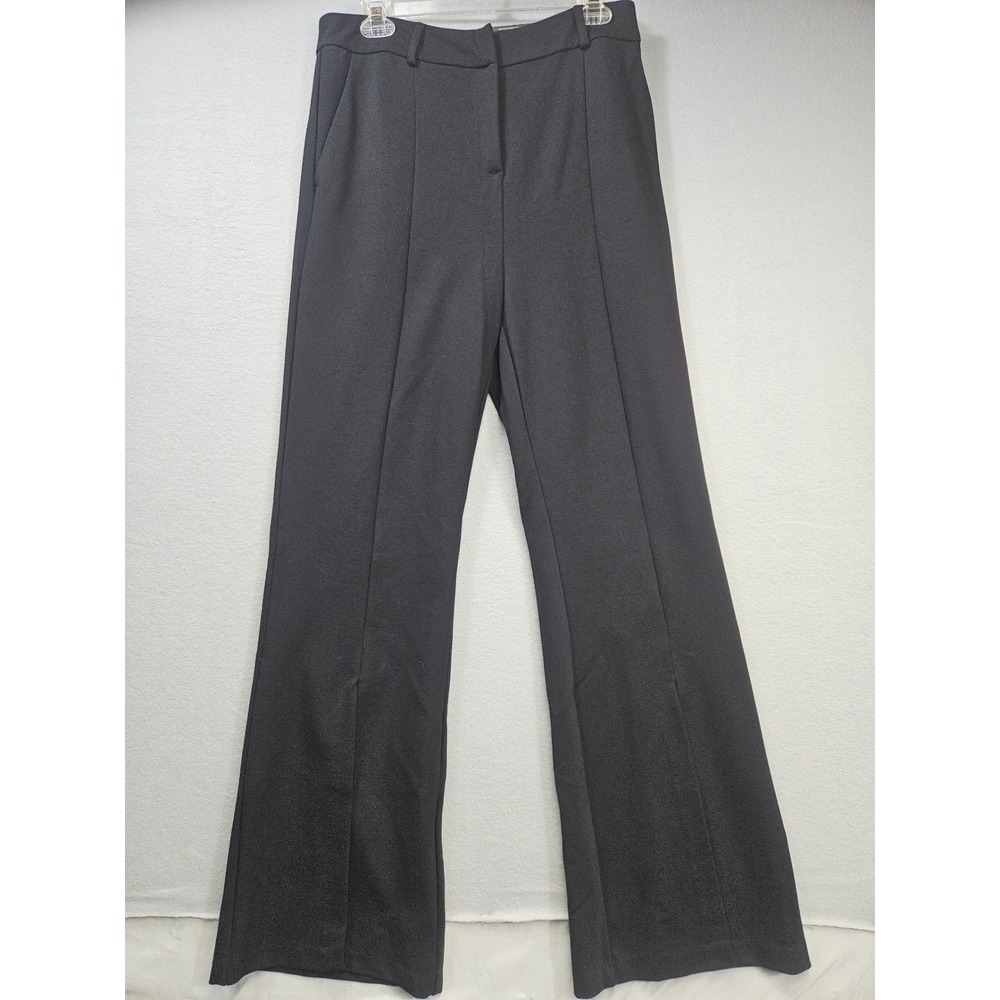 Bold Elements Womens Black Flare Leg Trousers Front Slit Dress Pants Size M NEW